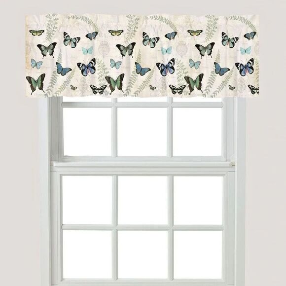 Laural Home Butterfly Window Valance Blue Cream Background 18 x 60-in Gift NEW - Picture 1 of 5